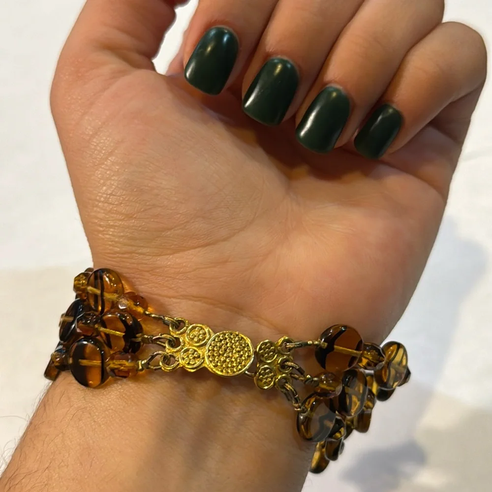 TRIPLE STRAND TIGERS EYE GLASS BEADS‎ BRACELET